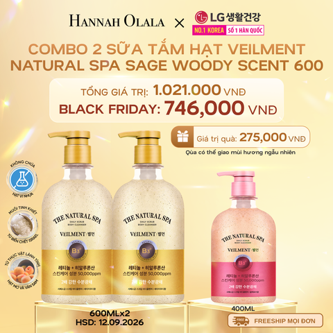  DEAL 02: COMBO 2 SỮA TẮM HẠT VEILMENT NATURAL SPA SAGE WOODY SCENT 600G 
