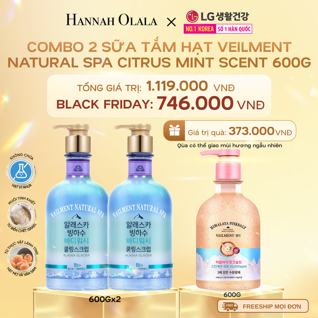  DEAL 03: COMBO 2 SỮA TẮM HẠT VEILMENT NATURAL SPA CITRUS MINT SCENT 600G 