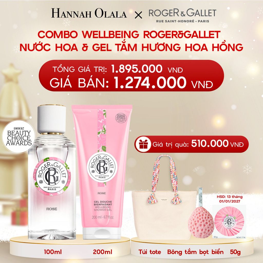  A158_DEAL 3: COMBO LƯU HƯƠNG WELBEING ROGER&GALLLET: Nước hoa 100ml & Gel tắm 200ml 