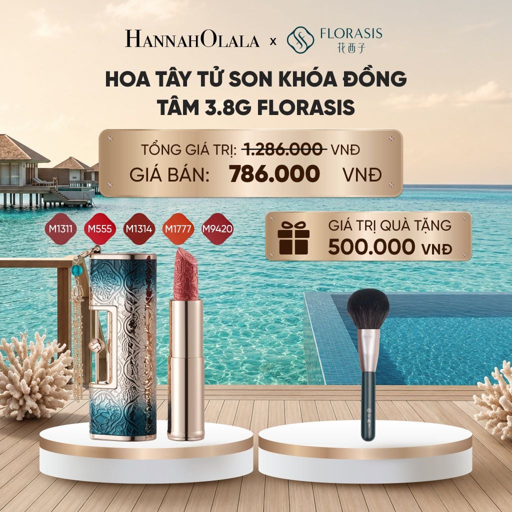  HOA TÂY TỬ SON KHÓA ĐỒNG TÂM 3.8G FLORASIS - BLOOMING ROUGE LOVE LOCK_ D148 