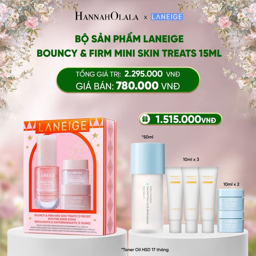  DEAL 15: [HOLIDAY SET] SERUM TĂNG CƯỜNG COLLAGEN, LÀM MỜ DẤU HIỆU LÃO HÓA, GIÚP DA CĂNG SÁNG LANEIGE BOUNCY & FIRM SERUM MINI SKINTREATS HOLIDAY 15ML 