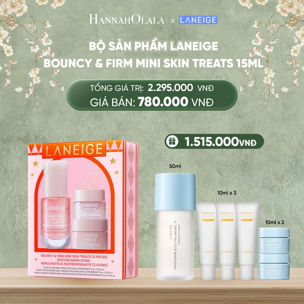  DEAL 15: [Holiday Set] SERUM TĂNG CƯỜNG COLLAGEN, LÀM MỜ DẤU HIỆU LÃO HÓA, GIÚP DA CĂNG SÁNG LANEIGE BOUNCY & FIRM SERUM MINI SKINTREATS HOLIDAY 15ml 