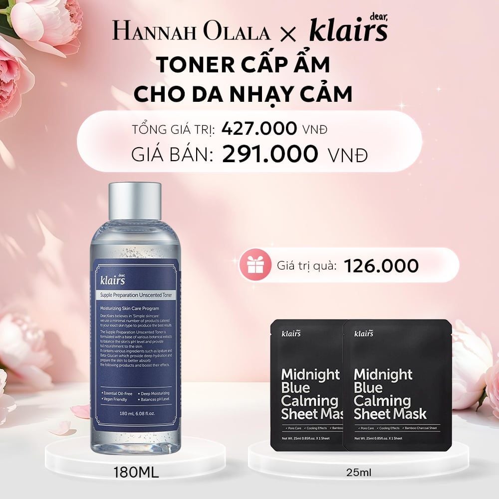  E957: DEAL 1: DEAR, KLAIRS NƯỚC HOA HỒNG SUPPLE PREPARATION UNSCENTED TONER 180ML 