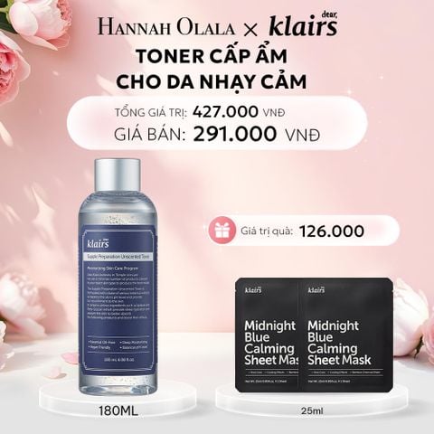  E957: DEAL 1: DEAR, KLAIRS NƯỚC HOA HỒNG SUPPLE PREPARATION UNSCENTED TONER 180ML 