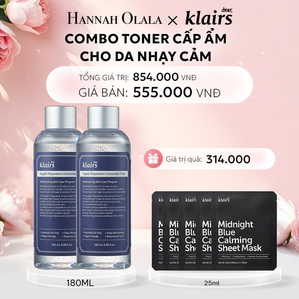  E961: DEAL 4: COMBO 02 PCS DEAR, KLAIRS NƯỚC HOA HỒNG SUPPLE PREPARATION UNSCENTED TONER 180ML 