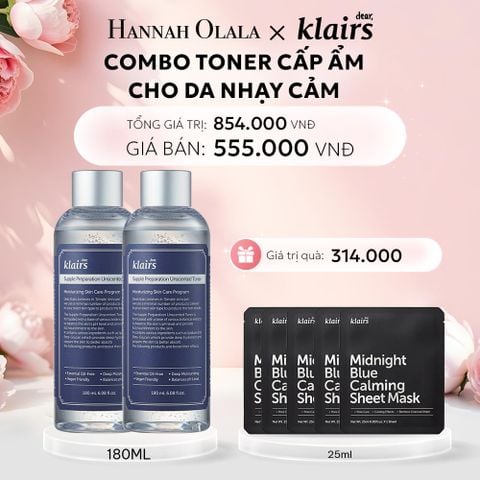  E961: DEAL 4: COMBO 02 PCS DEAR, KLAIRS NƯỚC HOA HỒNG SUPPLE PREPARATION UNSCENTED TONER 180ML 