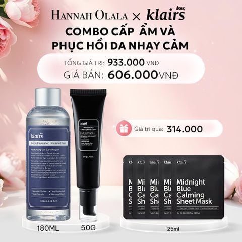  E963: DEAL 7: COMBO 01 PCS DEAR, KLAIRS NƯỚC HOA HỒNG SUPPLE PREPARATION UNSCENTED TONER 180ML + 01PCS DEAR, KLAIRS KEM DƯỠNG DA MIDNIGHT BLUE CLEARING WATER CREAM 50G 
