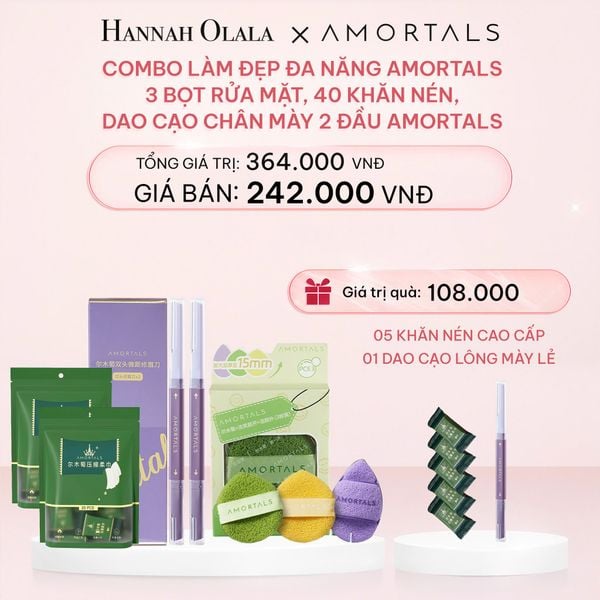  DEAL 20: COMBO LÀM ĐẸP ĐA NĂNG AMORTALS - 3 BỌT RỬA MẶT, 40 KHĂN NÉN, DAO CAỌ CHÂN MÀY 2 ĐẦU AMORTALS 