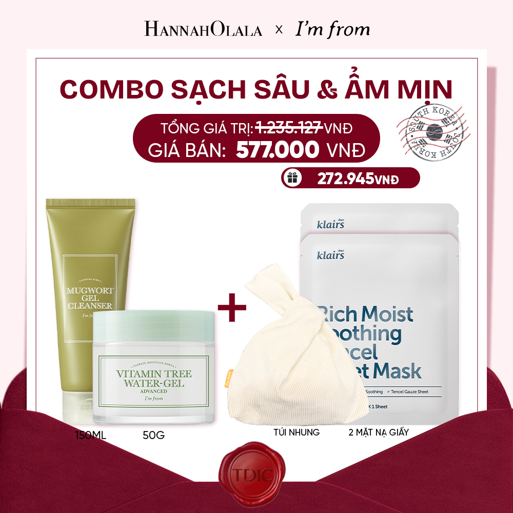  COMBO 01 I'M FROM SỮA RỬA MẶT MUGWORT GEL CLEANSER 150ML  + 01 I'M FROM KEM DƯỠNG VITAMIN TREE WATER-GEL ADVANCED 75G_M91 