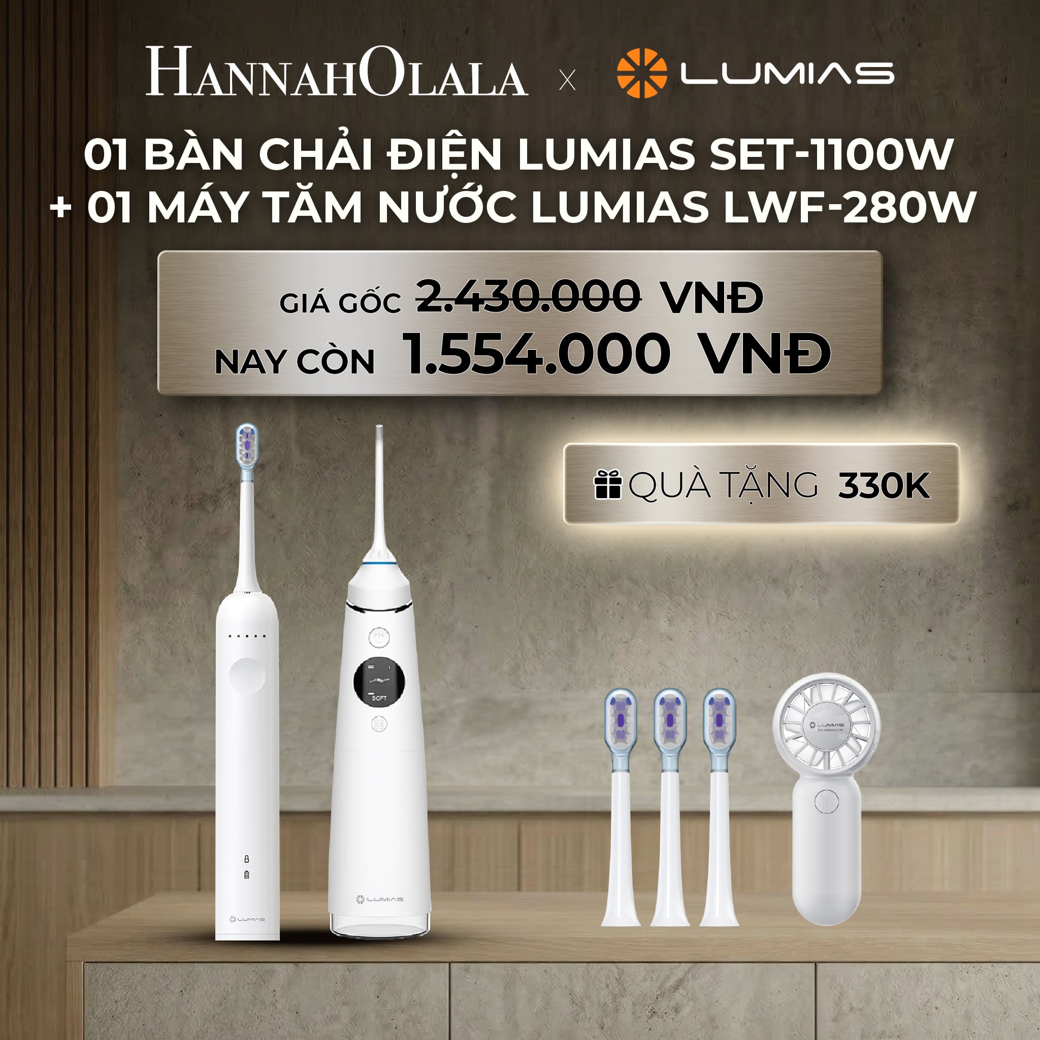 A923_deal 5: combo chăm sóc răng miệng: 01 bàn chải điện lumias set-1100w + 01 máy tăm nước lumias lwf-280w (dung tích 280ml)