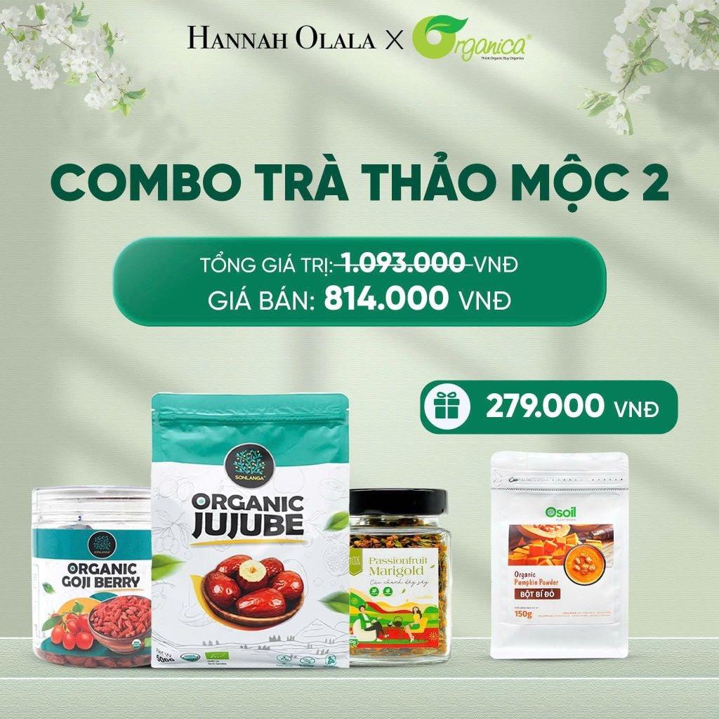  DEAL 38: COMBO TRÀ THẢO MỘC 2 - 1 X TÁO ĐỎ HỮU CƠ SONLANGA 500GR 1 X KỶ TỬ HỮU CƠ SONLANGA 200GR 1X HOA CÚC CHANH DÂY MÙA 20GR 