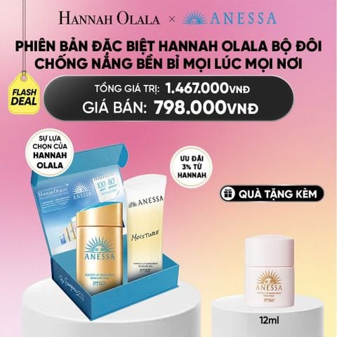  HỘP QUÀ PHIÊN BẢN ĐẶC BIỆT HANNAH OLALA - BỘ ĐÔI GEL CHỐNG NẮNG DƯỠNG DA ANESSA MOISTURE UV GEL SPF50+ PA++++ 90G VÀ SỮA CHỐNG NẮNG KIỀM DẦU ANESSA GOLD MILK SPF50+ PA++++ 60ML - DEAL 15_A2333 
