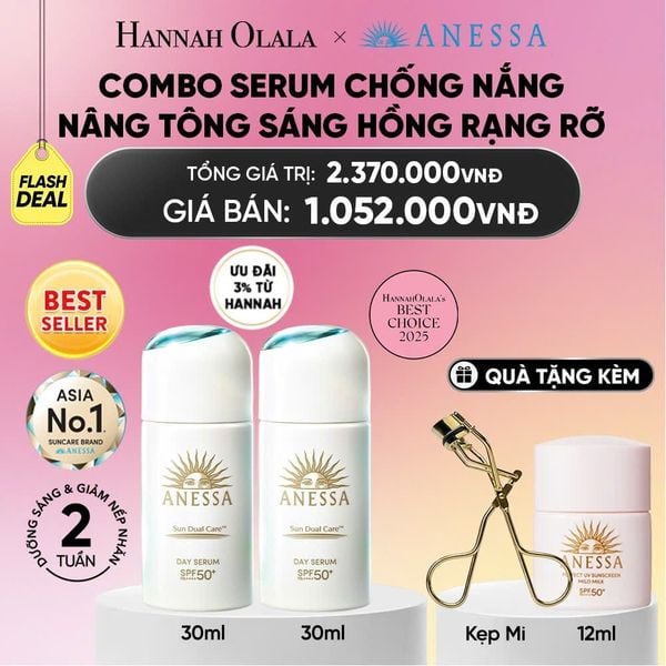  [FLASHSALE] COMBO SERUM CHỐNG NẮNG DƯỠNG DA NÂNG TÔNG NGĂN NGỪA LÃO HÓA ANESSA DAY SERUM SPF50+ PA++++ 30MLX2 - DEAL 17_A2337 