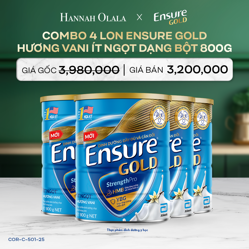 DEAL 10: COMBO 4 LON ENSURE GOLD DẠNG BỘT 800G (VANI ÍT NGỌT) 