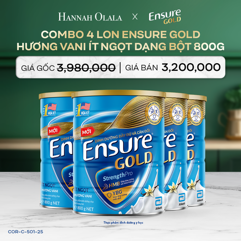  DEAL 10: COMBO 4 LON ENSURE GOLD DẠNG BỘT 800G (VANI ÍT NGỌT) 