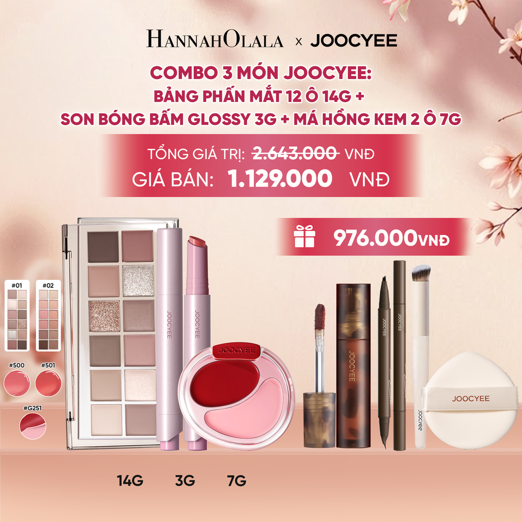  COMBO 3: BẢNG MẮT 12 Ô + MÁ KEM 2 Ô + SON BÓNG BẤM - A1343 