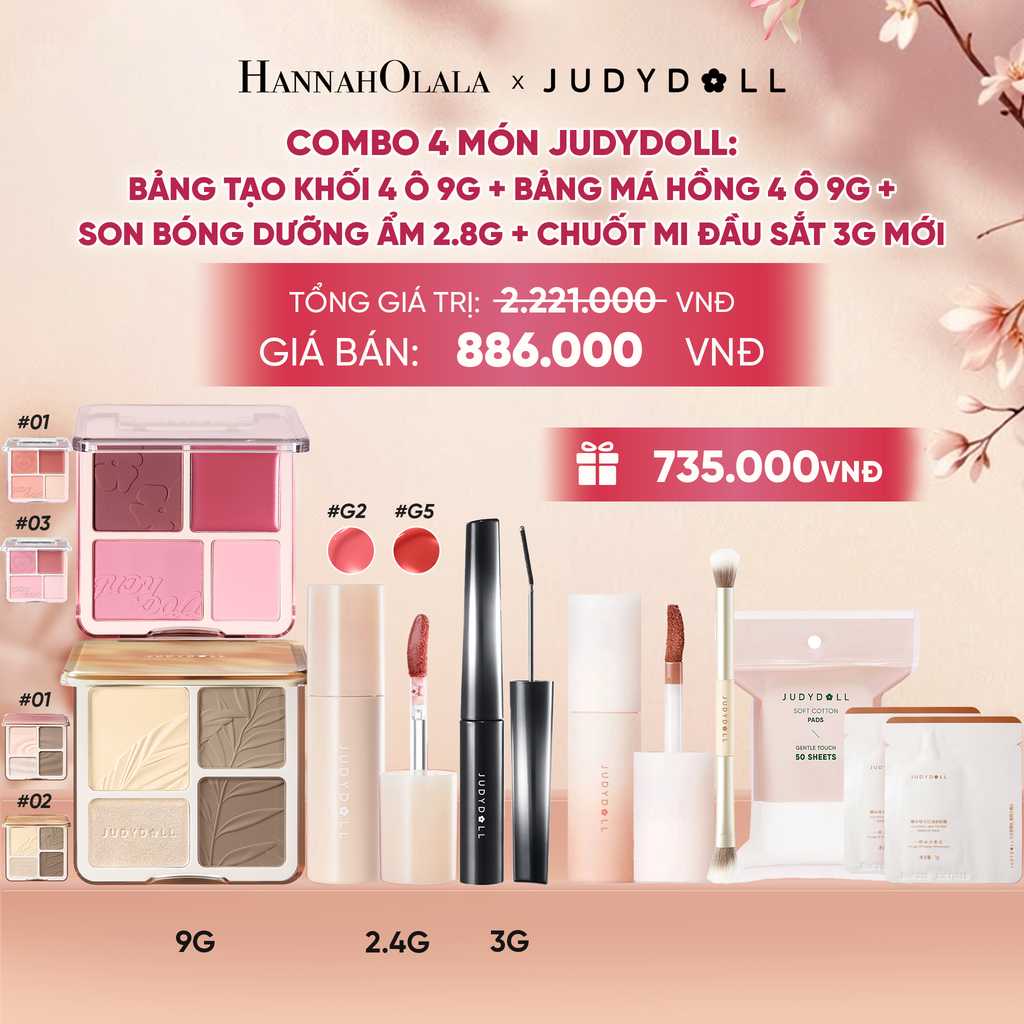  COMBO 4: BẢNG TẠO KHỐI 9G + BẢNG MÁ HỒNG 4 Ô 9G + SON BÓNG DƯỠNG ẨM + CHUỐT MI ĐẦU SẮT - A1313 