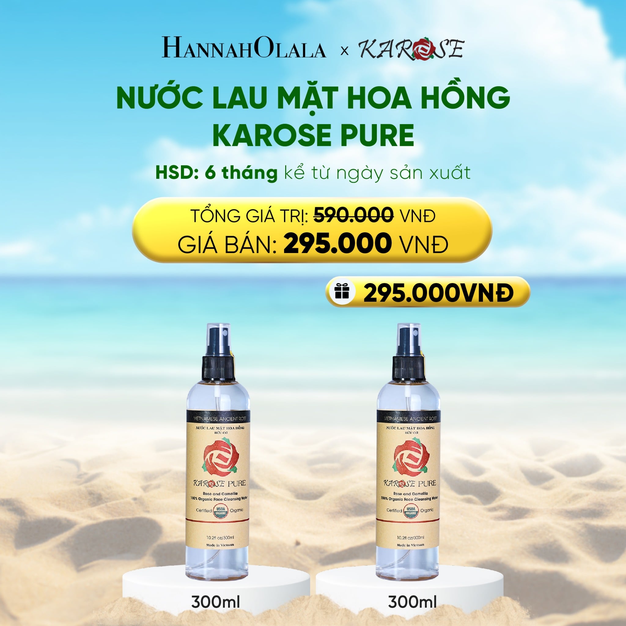 A1063_deal 4: nước lau mặt hoa hồng karose pure 300ml