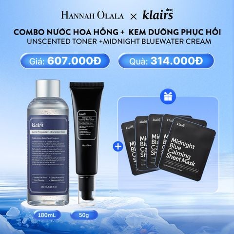  M8_DEAL 4: COMBO CẤP ẨM PHỤC HỒI: NƯỚC HOA HỒNG SUPPLE PREPARATION TONER 180ML+KEM DƯỠNG DA MIDNIGHT BLUE CLEARING WATER CREAM 50G 