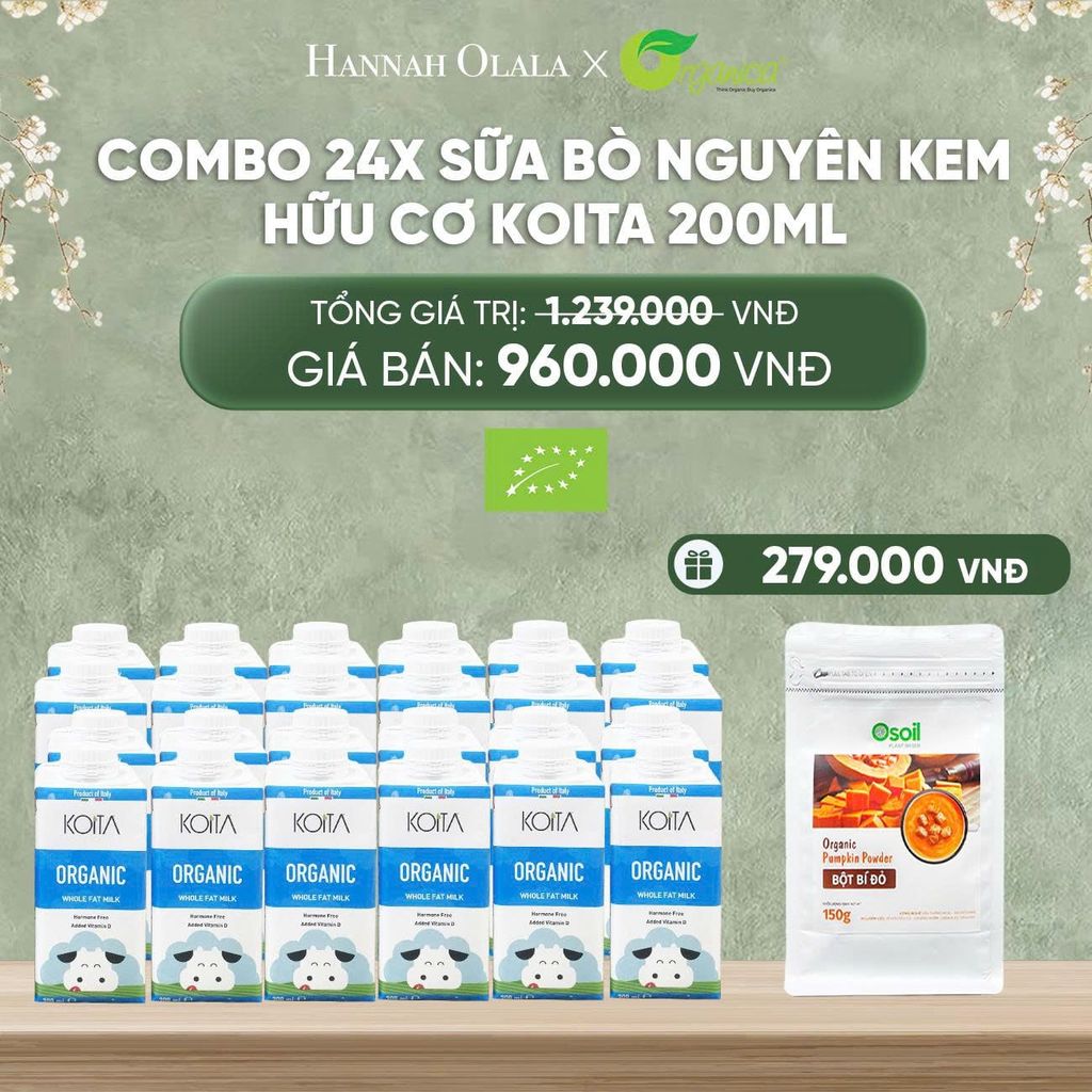  D55_DEAL 13: COMBO 24 X SỮA BÒ NGUYÊN KEM HỮU CƠ KOITA 200ML 