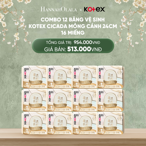  DEAL 2: COMBO 12 BĂNG VỆ SINH KOTEX CICADA MỎNG CÁNH 24CM 16 MIẾNG 