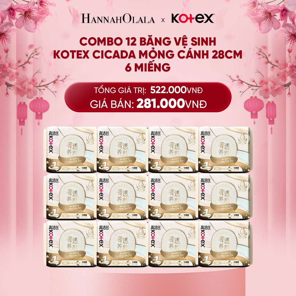  DEAL 3: COMBO 12 BĂNG VỆ SINH KOTEX CICADA MỎNG CÁNH 28CM 6 MIẾNG 