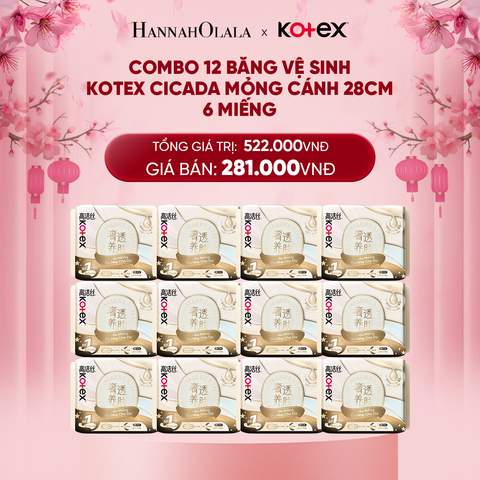  DEAL 3: COMBO 12 BĂNG VỆ SINH KOTEX CICADA MỎNG CÁNH 28CM 6 MIẾNG 