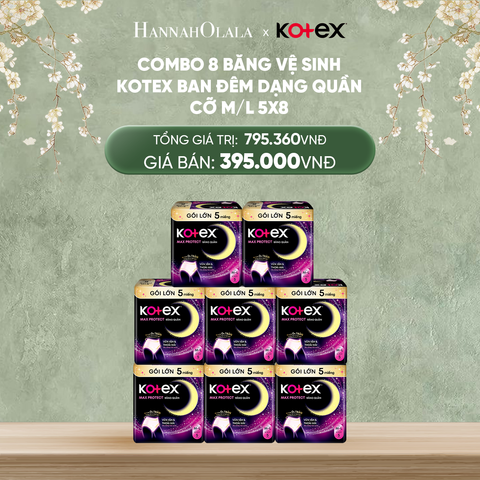  DEAL 7: COMBO 8 BĂNG VỆ SINH KOTEX BAN ĐÊM DẠNG QUẦN CỠ M/L 5X8 