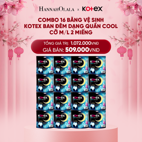  DEAL 9: COMBO 16 BĂNG VỆ SINH KOTEX BAN ĐÊM DẠNG QUẦN COOL CỠ M/L 2 MIẾNG 