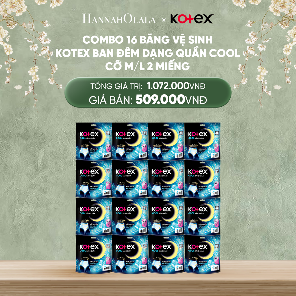  DEAL 9: COMBO 16 BĂNG VỆ SINH KOTEX BAN ĐÊM DẠNG QUẦN COOL CỠ M/L 2 MIẾNG 