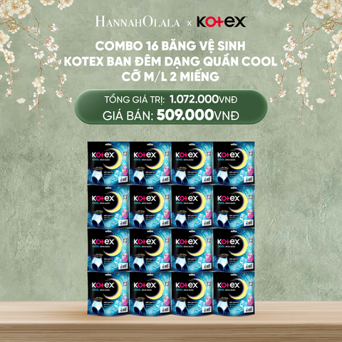  DEAL 9: COMBO 16 BĂNG VỆ SINH KOTEX BAN ĐÊM DẠNG QUẦN COOL CỠ M/L 2 MIẾNG 