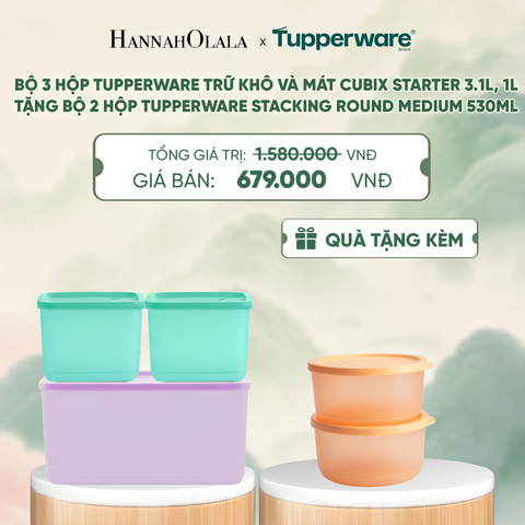  BỘ 3 HỘP ĐỰNG THỰC PHẨM TUPPERWARE TRỮ KHÔ VÀ MÁT CUBIX STARTER 3.1L, 1L (TẶNG BỘ 2 HỘP ĐỰNG THỰC PHẨM TUPPERWARE TRỮ KHÔ VÀ MÁT STACKING ROUND MEDIUM 530ML) - DEAL 22 - A2041 