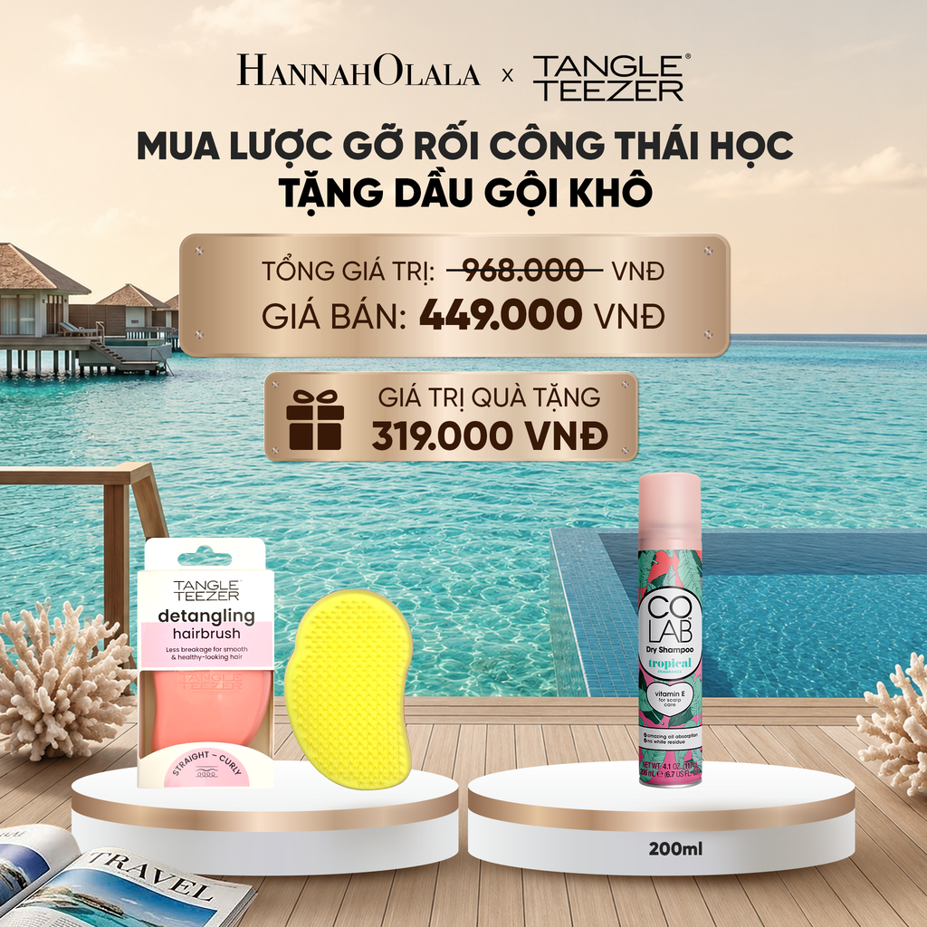  LƯỢC CHẢI GỠ RỐI TÓC ƯỚT CÔNG THÁI HỌC MÀU HỒNG VÀNG TẶNG DẦU GỘI KHÔ COLAB HƯƠNG TRÁI CÂY NHIỆT ĐỚI (KHÔNG ĐỂ LẠI VỆ TRẮNG, SẠCH TÓC TỨC THÌ)_ D80 