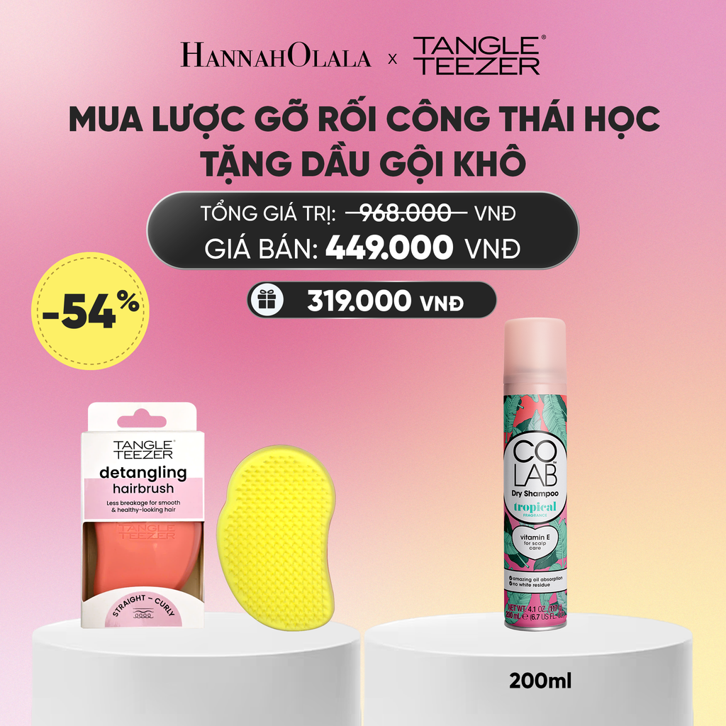  LƯỢC CHẢI GỠ RỐI TÓC ƯỚT CÔNG THÁI HỌC MÀU HỒNG VÀNG TẶNG DẦU GỘI KHÔ COLAB HƯƠNG TRÁI CÂY NHIỆT ĐỚI (KHÔNG ĐỂ LẠI VỆ TRẮNG, SẠCH TÓC TỨC THÌ)_A392 