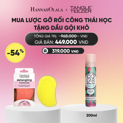  LƯỢC CHẢI GỠ RỐI TÓC ƯỚT CÔNG THÁI HỌC MÀU HỒNG VÀNG TẶNG DẦU GỘI KHÔ COLAB HƯƠNG TRÁI CÂY NHIỆT ĐỚI (KHÔNG ĐỂ LẠI VỆ TRẮNG, SẠCH TÓC TỨC THÌ)_A392 