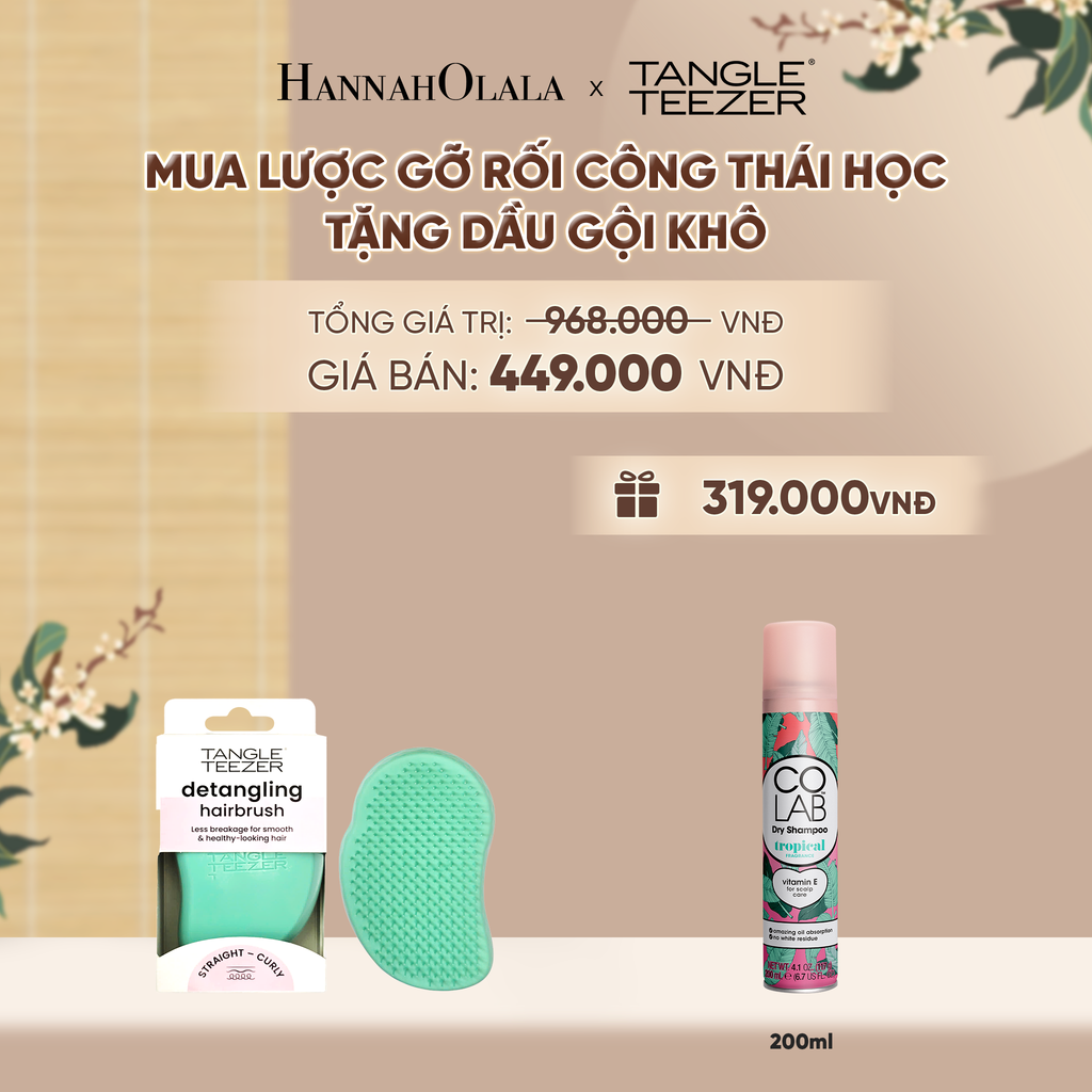  LƯỢC CHẢI GỠ RỐI TÓC ƯỚT CÔNG THÁI HỌC MÀU XANH CORAL TẶNG DẦU GỘI KHÔ COLAB HƯƠNG TRÁI CÂY NHIỆT ĐỚI (KHÔNG ĐỂ LẠI VỆ TRẮNG, SẠCH TÓC TỨC THÌ) - A2450 