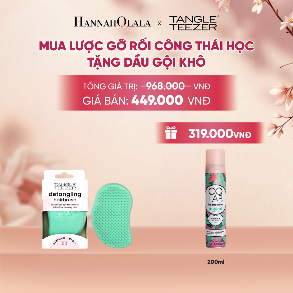  LƯỢC CHẢI GỠ RỐI TÓC ƯỚT CÔNG THÁI HỌC MÀU XANH TẶNG DẦU GỘI KHÔ COLAB HƯƠNG TRÁI CÂY NHIỆT ĐỚI (KHÔNG ĐỂ LẠI VỆ TRẮNG, SẠCH TÓC TỨC THÌ) 