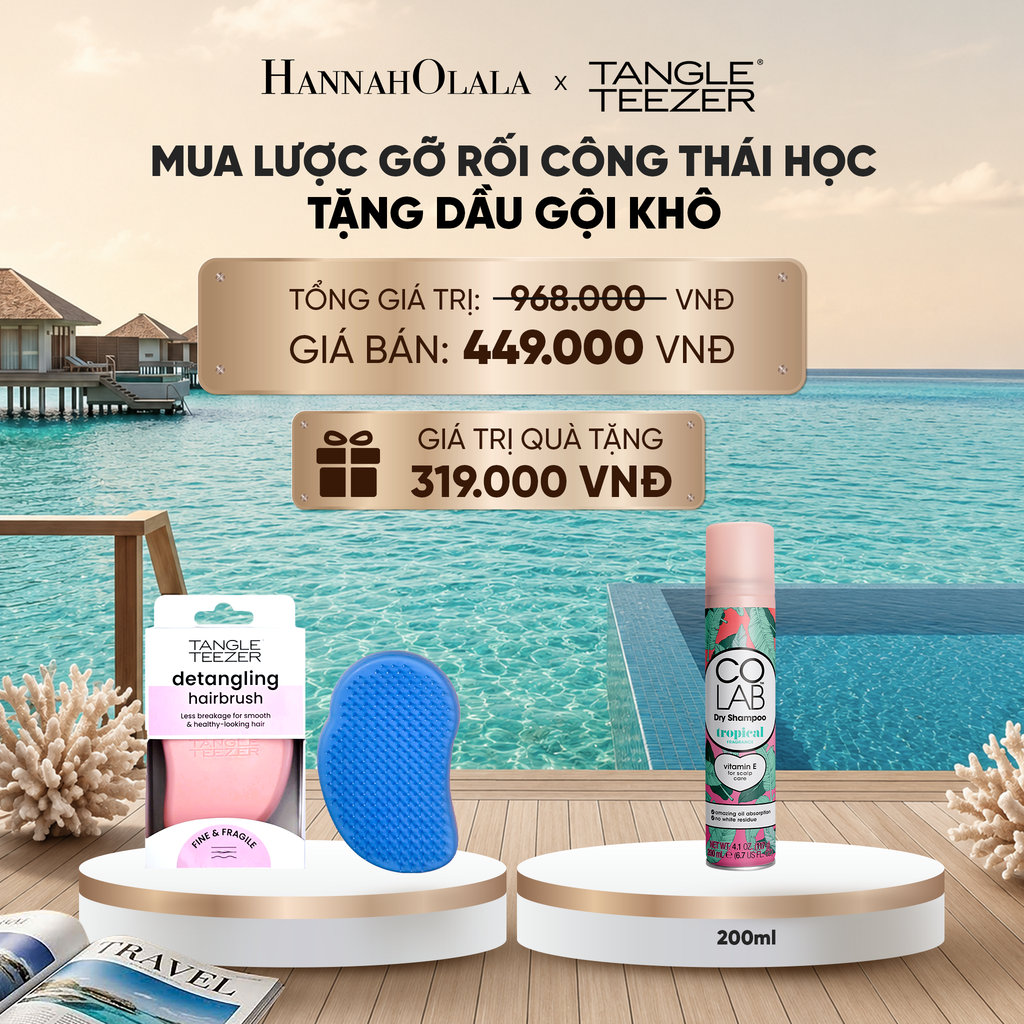  LƯỢC CHẢI GỠ RỐI TÓC ƯỚT CÔNG THÁI HỌC MÀU XANH CORAL TẶNG DẦU GỘI KHÔ COLAB HƯƠNG TRÁI CÂY NHIỆT ĐỚI (KHÔNG ĐỂ LẠI VỆ TRẮNG, SẠCH TÓC TỨC THÌ)_ D84 