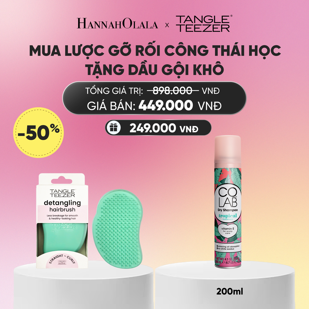  LƯỢC CHẢI GỠ RỐI TÓC ƯỚT CÔNG THÁI HỌC MÀU XANH CORAL TẶNG DẦU GỘI KHÔ COLAB HƯƠNG TRÁI CÂY NHIỆT ĐỚI (KHÔNG ĐỂ LẠI VỆ TRẮNG, SẠCH TÓC TỨC THÌ)_A393 