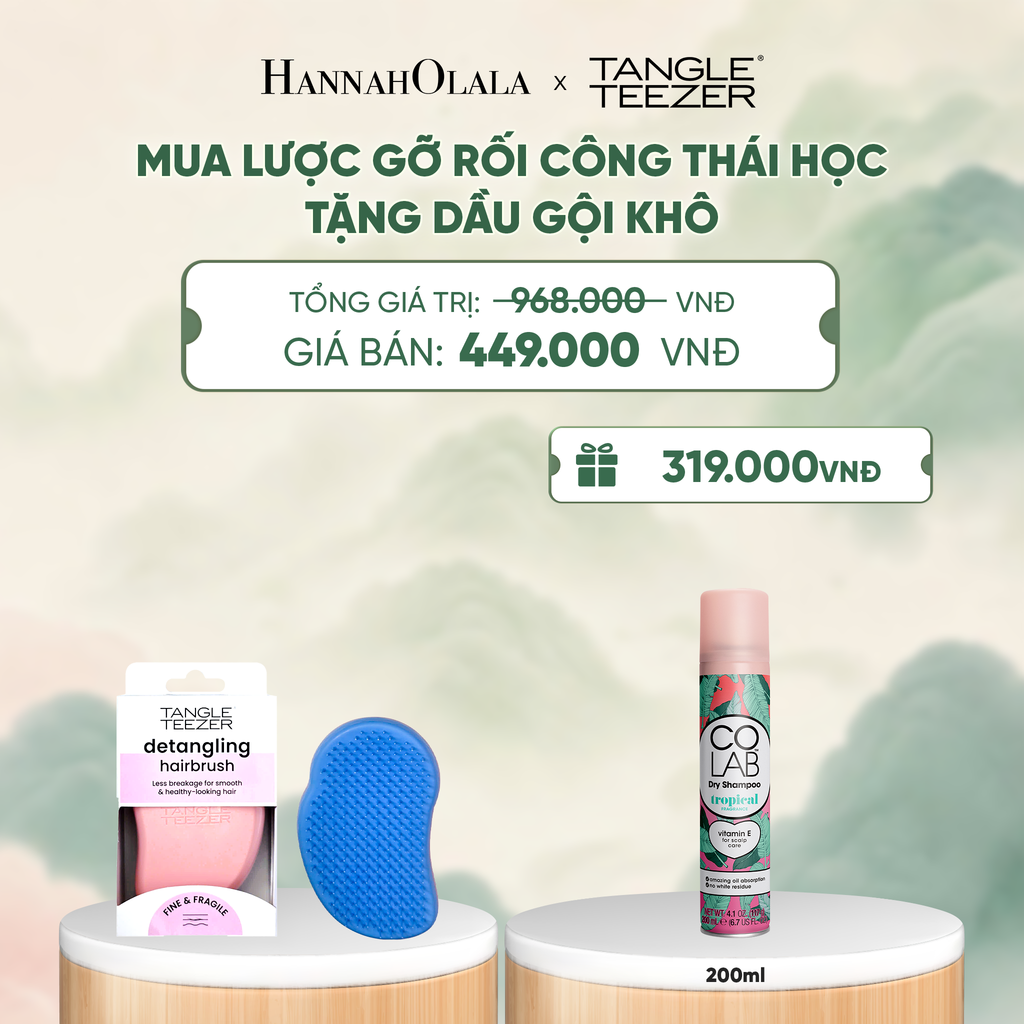  LƯỢC CHẢI GỠ RỐI TÓC ƯỚT CÔNG THÁI HỌC MÀU XANH CORAL TẶNG DẦU GỘI KHÔ COLAB HƯƠNG TRÁI CÂY NHIỆT ĐỚI (KHÔNG ĐỂ LẠI VỆ TRẮNG, SẠCH TÓC TỨC THÌ) - A440 