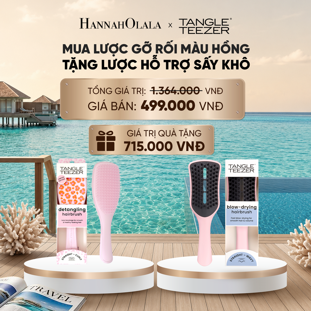  LƯỢC CHẢI GỠ RỐI TÓC ƯỚT MÀU HỒNG HOẠ TIẾT TẶNG LƯỢC GỠ RỐI HỖ TRỢ SẤY NHANH LỚN MÀU ĐEN HỒNG_ D217 