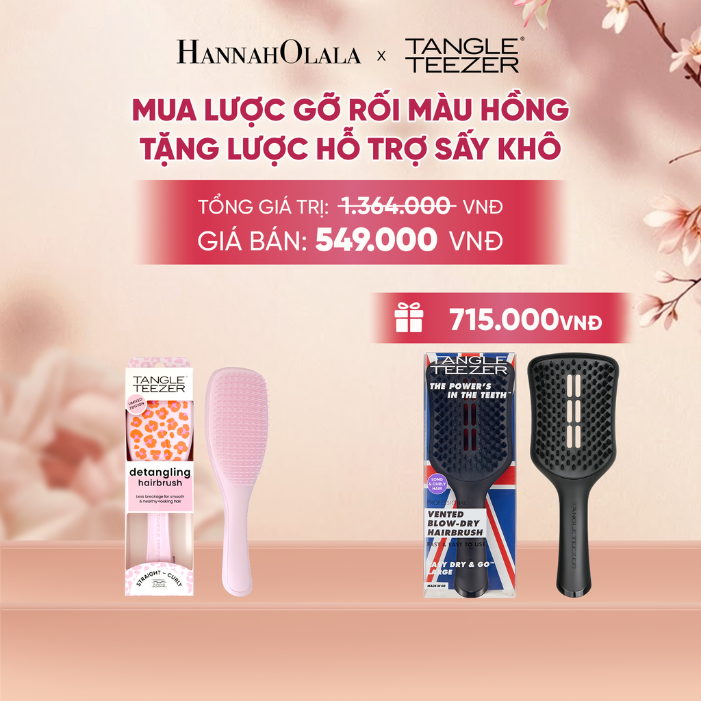  LƯỢC CHẢI GỠ RỐI TÓC ƯỚT MÀU HỒNG HOẠ TIẾT TẶNG LƯỢC GỠ RỐI HỖ TRỢ SẤY NHANH LỚN MÀU ĐEN 