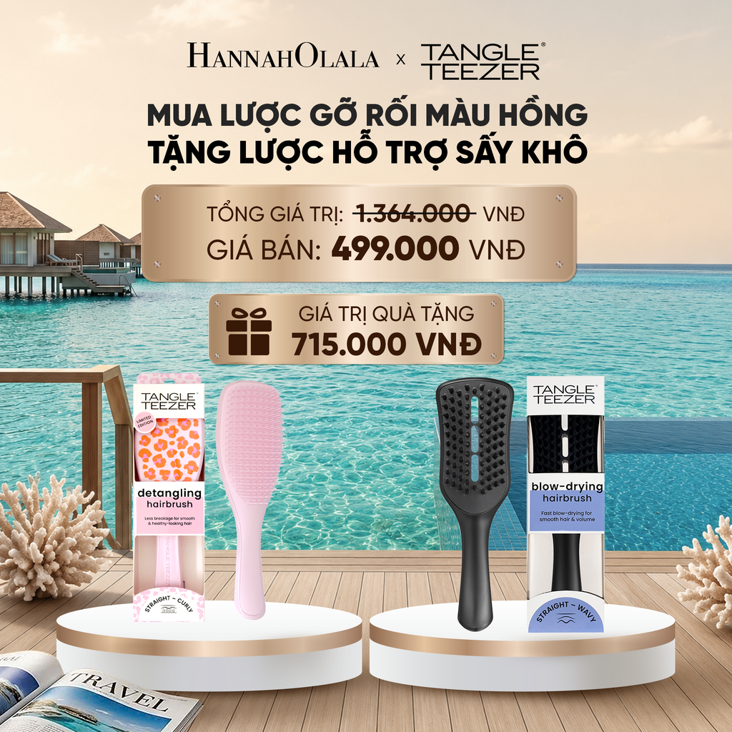  LƯỢC CHẢI GỠ RỐI TÓC ƯỚT MÀU HỒNG HOẠ TIẾT TẶNG LƯỢC GỠ RỐI HỖ TRỢ SẤY NHANH LỚN MÀU ĐEN_ D266 