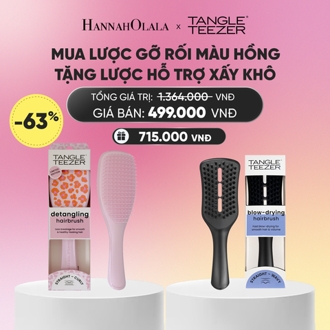  LƯỢC CHẢI GỠ RỐI TÓC ƯỚT MÀU HỒNG HOẠ TIẾT TẶNG LƯỢC GỠ RỐI HỖ TRỢ SẤY NHANH LỚN MÀU ĐEN_A399 