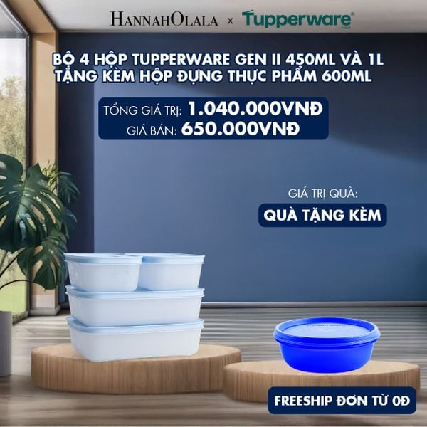  BỘ 4 HỘP ĐỰNG THỰC PHẨM TUPPERWARE TRỮ ĐÔNG GEN II 450ML VÀ 1L + TẶNG HỘP ĐỰNG THỰC PHẨM TUPPERWARE TRỮ KHÔ VÀ MÁT MODULAR BOWL 300ML 