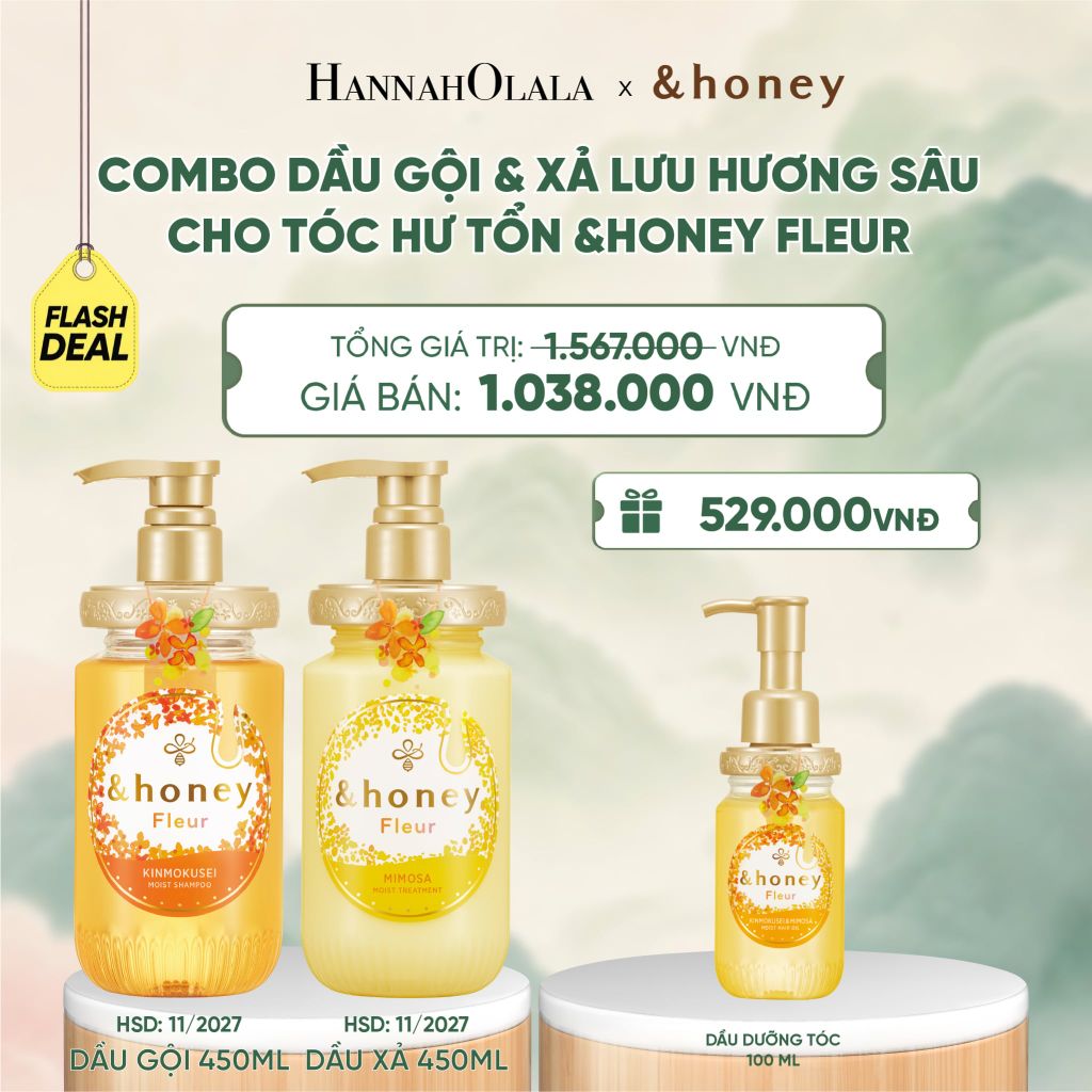  [FLASH DEAL] COMBO DẦU GỘI & XẢ LƯU HƯƠNG SÂU CHO TÓC HƯ TỔN &HONEY FLEUR - A659 