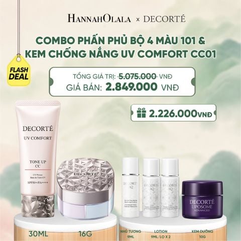  [FLASH DEAL] COMBO PHẤN PHỦ 4 MÀU 101 & KEM CHỐNG NẮNG DECORTÉ UV COMFORT (BẢN MỚI) - A476 