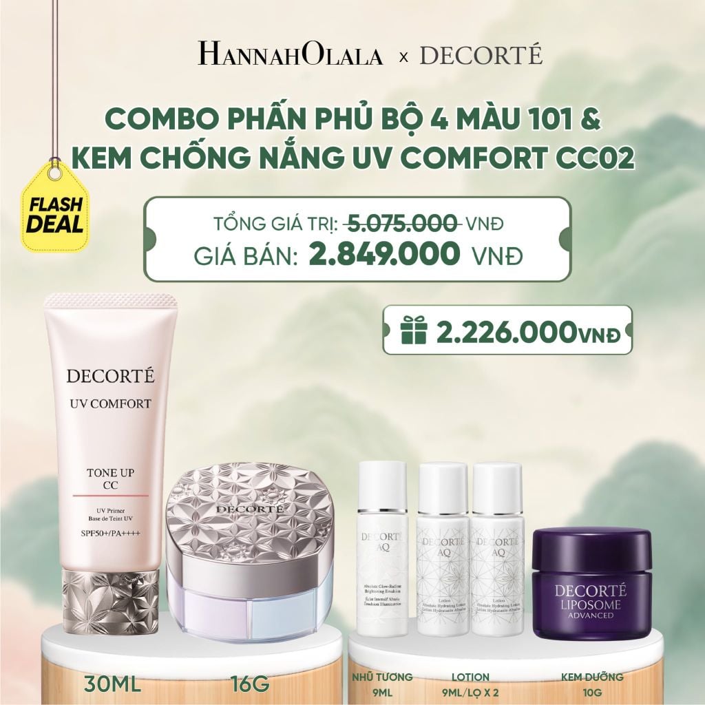  [FLASH DEAL] COMBO PHẤN PHỦ 4 MÀU 101 & KEM CHỐNG NẮNG DECORTÉ UV COMFORT (BẢN MỚI) - A476 