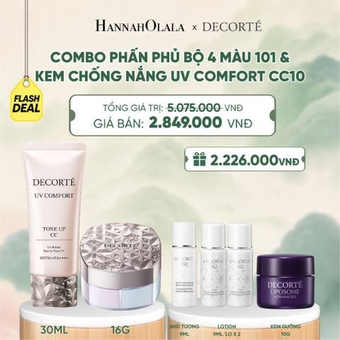  [FLASH DEAL] COMBO PHẤN PHỦ 4 MÀU 101 & KEM CHỐNG NẮNG DECORTÉ UV COMFORT (BẢN MỚI) - A476 