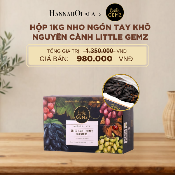  NHO NGÓN TAY KHÔ NGUYÊN CÀNH LITTLE GEMZ SWEET SAPPHIRE DRIED TABLE GRAPES CLUSTERS HỘP 1KG - DEAL 1 - D216 